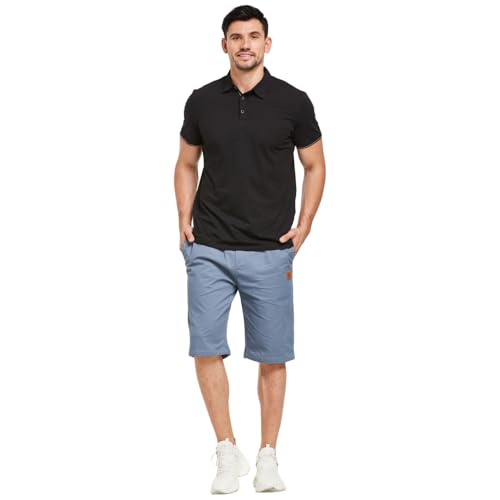 ZOXOZ Kurze Hosen Herren Shorts Sommer Freizeit Chino Stretch Kurze Hose Herren Baumwolle mit Taschen Denim Blau L