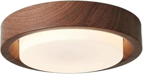 LYOUAE Lámpara techo redonda veta madera minimalista, plafón moderno perfil bajo plano