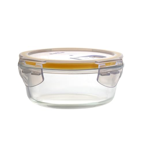 Image of CELLO Fit & Fresh Round Lunch Box Container for Daily Use 950 ml, Clear | Microwave & Fridge Safe Toughened Glass Airtight Leakproof Food Storage Tiffin Box Container for Kitchen, Travel & Office Use