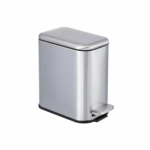 Image of GarveeHome 1.3 Gal Slim Trash Can, Step Garbage Can with Soft-Close Lid, Stainless Steel Recycling Bin Waste Container with Removable Inner Bucket for Kitchen, Bathroom, Office, Silver
