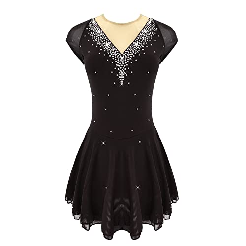 Liuhuo Ice Figure Skating Dress Girls Women Rhinestones Competition Kids Dance Dress Black #TOP14
