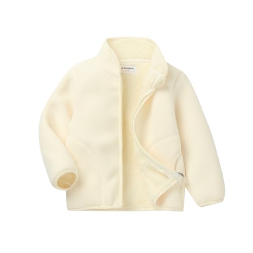 Image of Mud Kingdom Unisex Kids Polar Fleece Jacket Fur Lined Outerwear Zip up Warm Fall Winter Solid Cream 4T