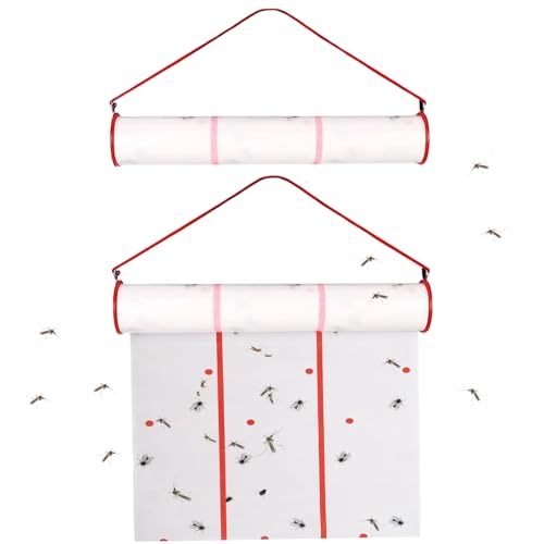 Cinta de Mosca, 2 Piezas de 13.12 pies Rollo de Papel de Mosca pegajosa, Cinta Horizontal o Vertical, Rollo de Trampa Colgante para Exteriores/Interiores, Invernadero, establos, jardín
