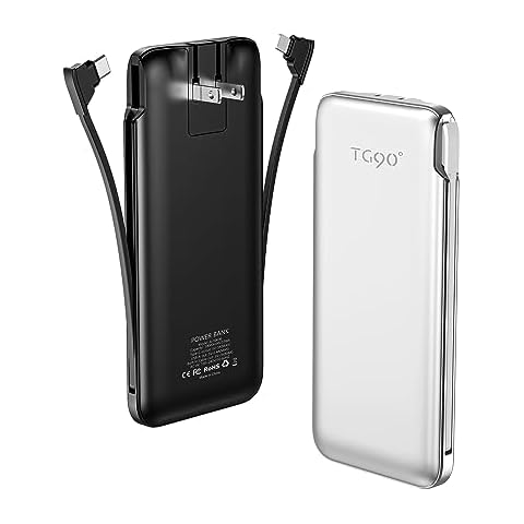 TG90° 2 Pack Power Bank 10000mah Portable Charger with AC Wall Plug and Cables Cover