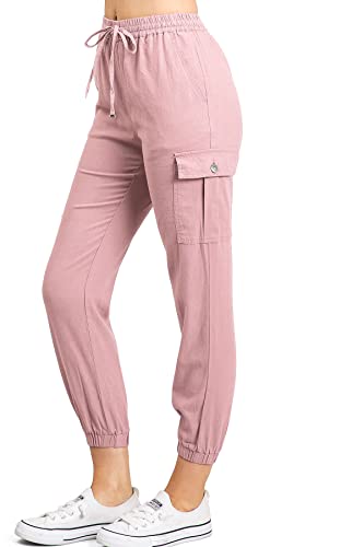 Love Tree Women's Juniors High Rise Crop Linen Jogger Pants