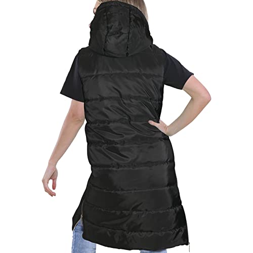 A2Z Ladies Down Vest Oversized Hooded Black Zipped Quilted Gilet Padded Long Line Vest Black Jacket Fashion Coat S-4XL2