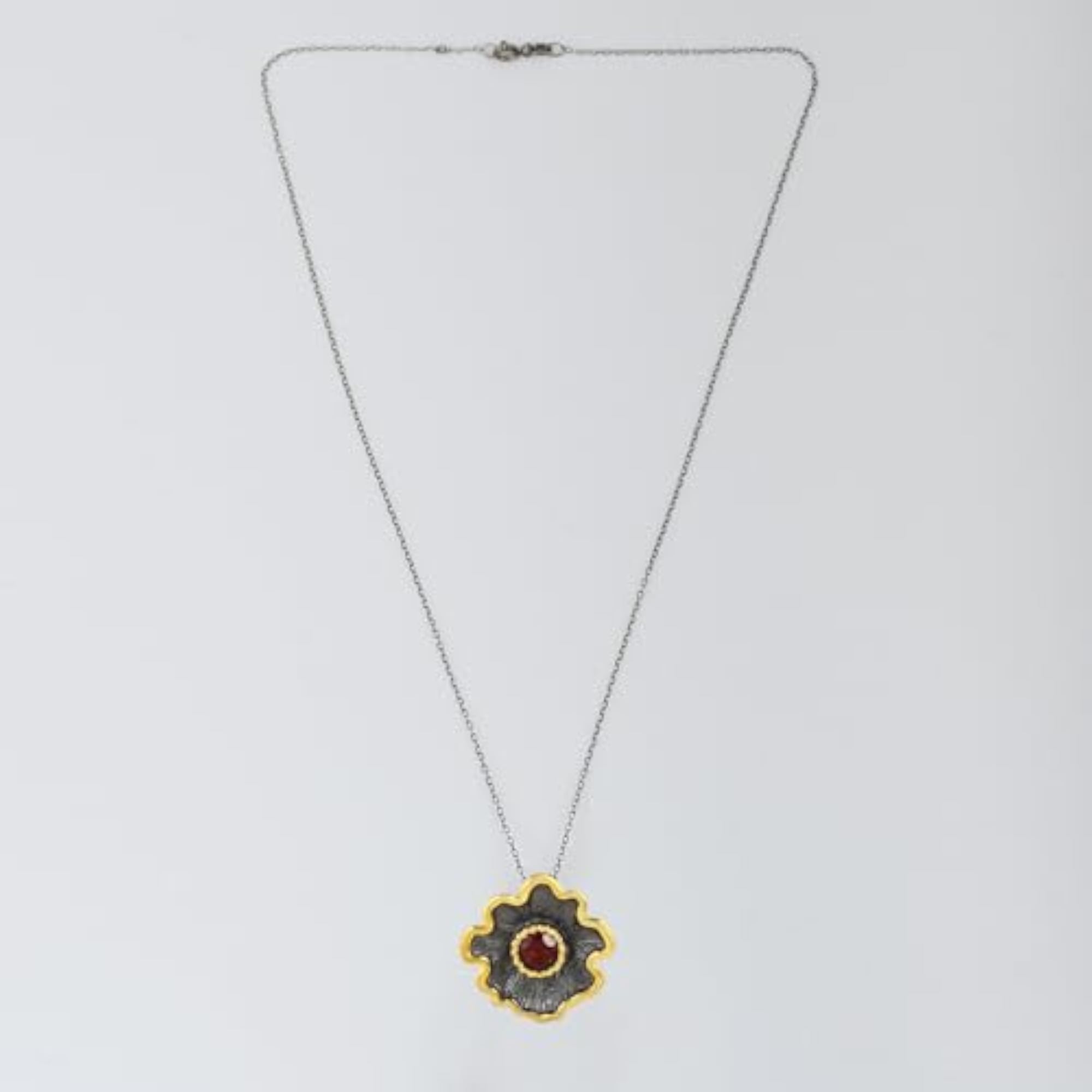 Women's Unique Garnet Pendant Necklace in 925 Sterling Silver