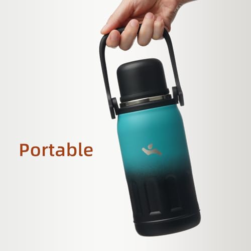 Image of Konokyo 40oz Thermos for Cold Drinks, Insulated Water Bottle, Teal Black