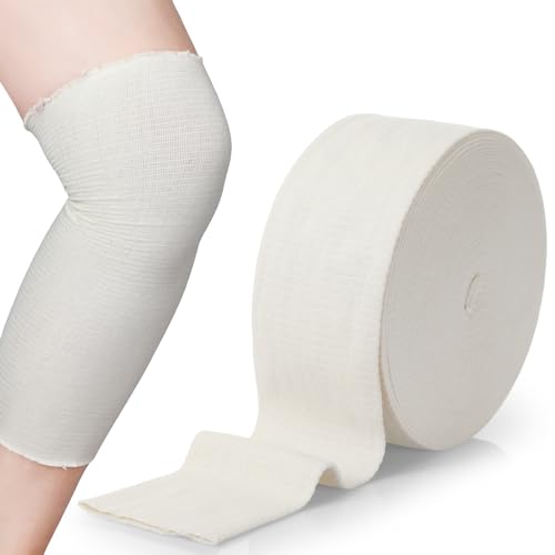 Photect Tubular Bandages 49ft Elastic Tubular Support Bandage Gauze Bandage Roll Washable Reusable Elasticated Stretch Cotton Bandage for Arms Legs Knees Sports, Beige (Size E)