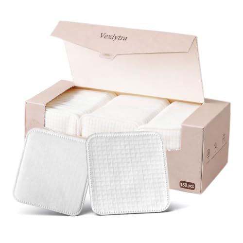 Vexlytra Large Cotton Pads for Face (150 Count) Upgraded Edges No Tear & Lint-Free Triple-Layer Thick Rounds for Makeup Remover Toner Exfoliation & Skincare