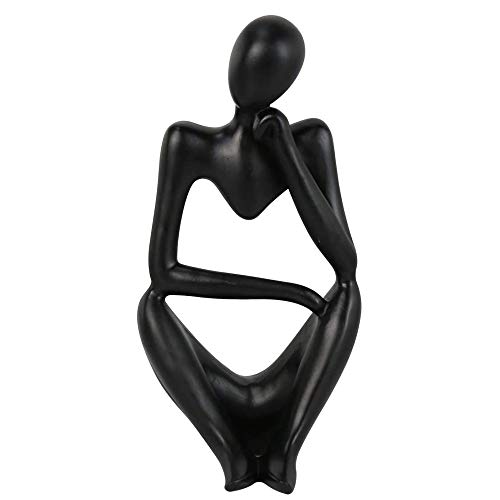 Estatua decorativa de resina estilo pensador negro grande