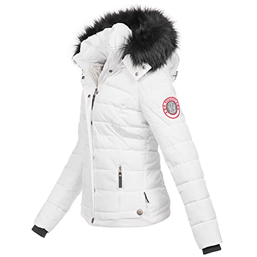 Navahoo warme Damen Winter Jacke Parka Mantel Stepp Kurzjacke gefüttert B301 [B301-Weiss-Gr.L]