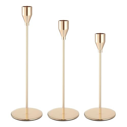 Candlestick Holders Taper Candle Holders, Set of 3 Candle Stick Holders Set, Brass Gold Candlestick Holder Set, Vintage Modern Decorative Centerpiece for Table Wedding