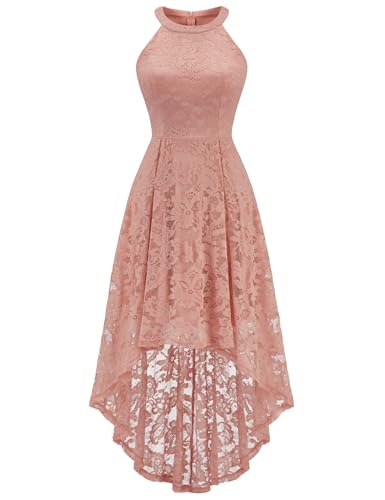 Image of Dressystar Women Halter Lace Wedding Guest Dress Hi-Lo Cocktail Party Bridesmaid Formal Dresses