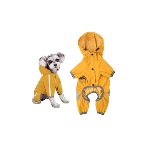 Amexo Impermeable para Perros con Capucha Chubasquero para Perros con Banda Reflectante 4-patas Chaqueta Impermeable para Perro Impermeable para Perros Pequeños y Medianos (S)