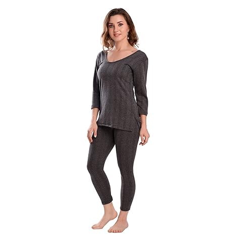 Small Winter Wear Thermal Upper Vest for Women Thermal Top and Lower Set Black-image-27