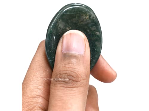 Image of Certified Moss Agate Crystal Thumb Worry Pebbles Stones for Anxiety Stress Relief Massage - AAA Grade Original Healing Gemstone Agate Rubbing Stone for Yoga Meditation Spiritual Reiki Feng Shui