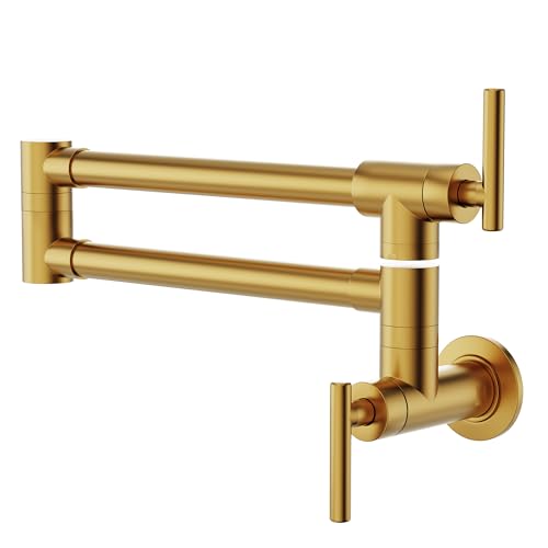 GIMILI Pot Filler Gold Commercial Wall Mount Faucet Folding Double Joint Swing Arm Pot Filler Rotatable Wall Faucet