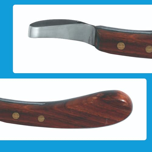 Image of 7 Inch Swiss Hoof Knife Double Edged - Stainless Steel Curved Blade Farrier Tool with Round Wooden Grip, Multipurpose Hoof Trimming Knife for Livestock. (Oval Hoof Knife)