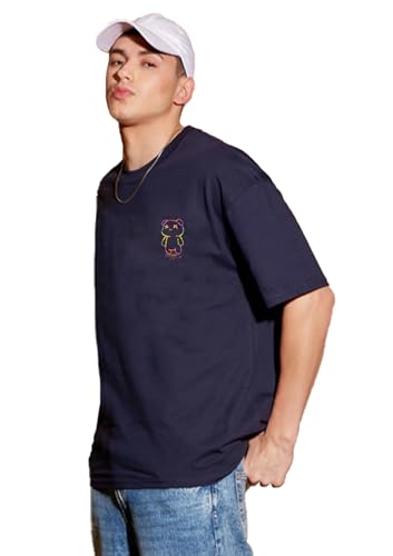 LEOTUDE Men's Oversized Half Sleeve Round Neck T-Shirt