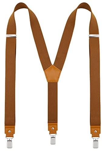 Mcvotcot Suspenders for Men Y Back Adjustable Elastic with Strong Clips 47 Inches Brown