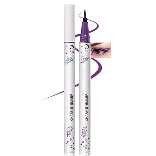 Erinde Flüssiger Eyeliner, Langanhaltend & Hochpigmentiert, Wasserfest & Wischfest, Halt bis zu 12 Stunden, Filzstift mit feiner Pinselspitze, Schnelltrocknender Farbiger Eyeliner #06 Lila