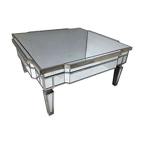 Interiors In Vogue Mirrored Glass Venetian Coffee Table - Living Room Furniture Square End Side With Silver Trim Cover