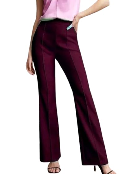 Image of Women's High-Rise Straight Leg Trousers, Relaxed Fit, Flared Style, Lint Free, Pack of 1