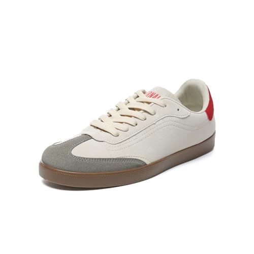 Bernal Men's Fashion Sneakers Low Top Walking Travel Shoes Daily Comfortable Casual Lace-up Tennis Sneakers Gymnastics Skate Shoes Court Sneakers (Grey+Red 11)