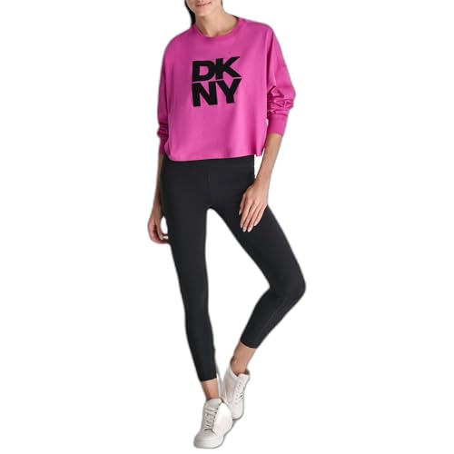 DKNY womens Logo Long Sleeve Cropped Drop Shoulder T-shirt