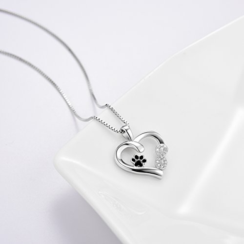 Halskette Silber 925 Damen Kette Silber Tier Pfotenabdruck Unendlichkeit Liebe Herz Anhänger Lange Halskette Silber zu Weihnachten Geschenk Valentinstag Jubiläum Jubiläen
