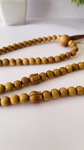 Image of RDK Sandalwood (Chandan) Islamic Tasbih Prayer Mala Beautiful Engraved Allah Mohammad TASBEEH /Muslim Prayer Beads /TASBIH /SIBHAA Islamic Salat Prayer Tasbeeh 100 Beads (White Sandalwood 10 MM)