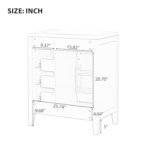 Image of Favfurish 30 inch Bathroom Vanity with Ceramic Sink,Undermount Single Basin Bath Vanity Set w /Soft-Close Door and 3 Drawers,Modern Freestanding Storage Cabinet,Solid Wood Frame,Green