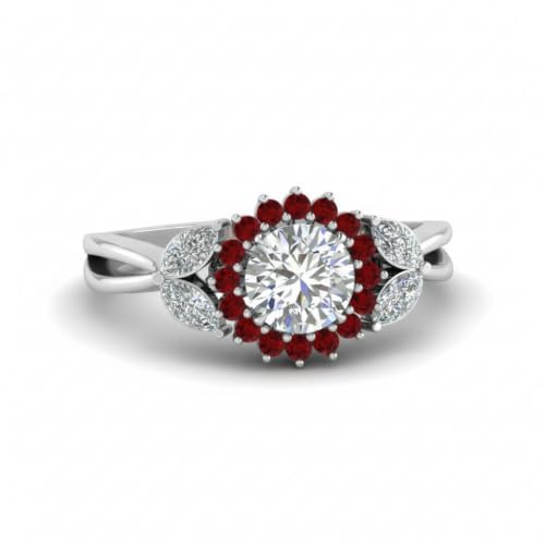Image of 55Carat Choose Your Gemstone Flower Halo Split Shank Diamond CZ Ring Sterling Silver Round Shape Halo Engagement Rings Everyday Jewelry Wedding Jewelry Handmade Gifts for Wife US Size 4 to 12