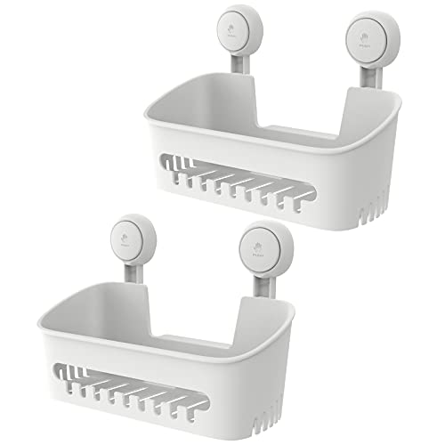 Shower Caddy Suction Cup Shower Shelf Shower Basket Suction Pack of 2 One Second Installation Removable Powerful Suction Cup Bathroom Organizer Max Hold 22lbs Waterproof Shower Storage Plastic- White