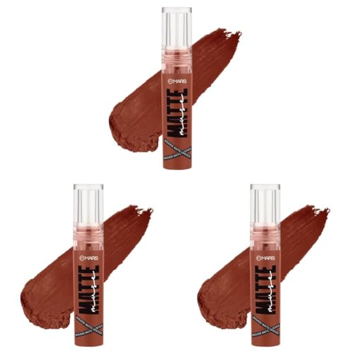 Image of MARS Matte Muse Mousse Lipstick (3ml) (14-RUNWAY QUEEN) with Doe-Foot Applicator | Highly Pigmented | Smooth Texture | Hydrating Formula | Blurry Lips Effect (Pack of 3)