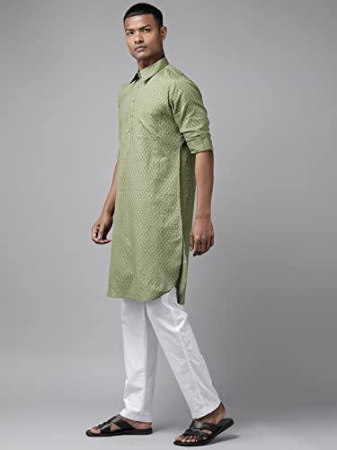 See Designs Men's Olive Regular Pure Cotton Pathani Printed Men's Kurta - Sdpkt_1146Xl