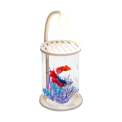 Acuario Para Peces De Escritorio,Decoración Transparente Con Luz,Acuario Para Peces Con Toma De Corriente - Para Esquina Dormitorio Escritorio Sala Y Café