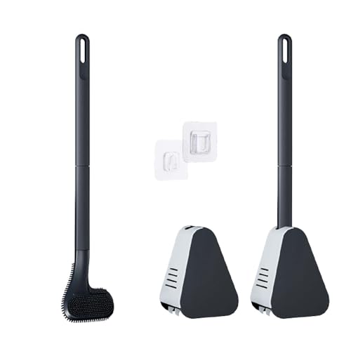Image of Toilet Brush, Long Handle Golf Toilet Brush with Holder 360 Deep Cleaning Flexible Silicone Toilet Cleaner Brush Wall Mounted for Bathroom (2Pcs Black)