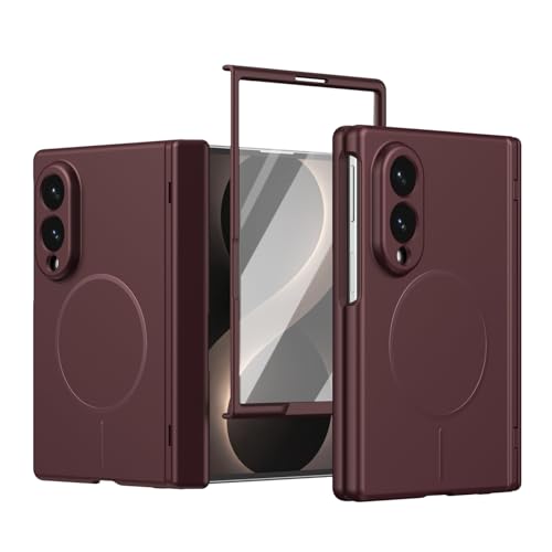 �y�ČRMIL�K�i�zFLURIKA for Samsung Galaxy Z Fold 8 �P�[�X �q���W�ی�@�\�t�� [MagSafe�Ή�] �X�N���[���v���e�N�^�[���� �}�O�l�b�g�� �����^ ���h�~ �n�[�h�o�b�N �ϏՌ��P�[�X, Burgundy