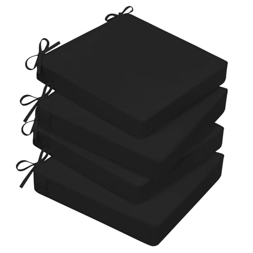 Basic Beyond Outdoor Chair Cushions for Patio Furniture, Waterproof Outdoor Seat Cushions Set of 4 18 x 18, Patio Chair Cushions Set of 4 with Ties and Handle, Black