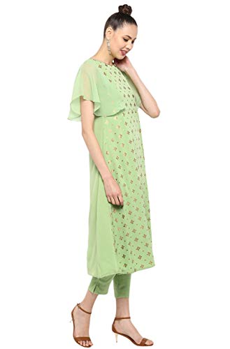 Image of Janasya Women's Poly Crepe A-Line Kurta With Pant