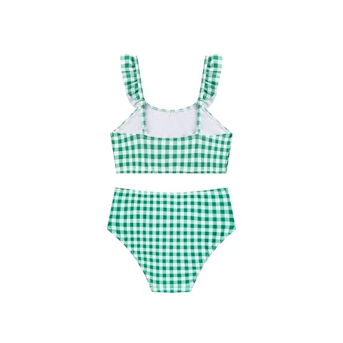 LIZENS Girls Two Piece Swimwear Green Checkered Tankini Set Cute Bathing Suits for Kids2