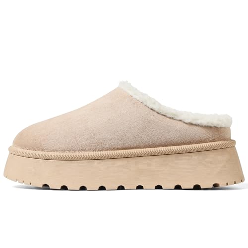 Women's Brown Platform Slippers Mini Boots for Women Winter Snow Shoes Round Toe Indoor House Slippers2