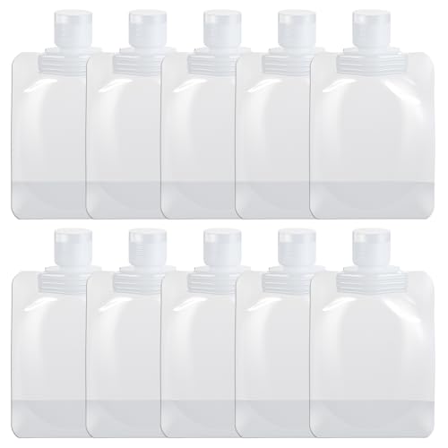 Liquid Pouches for Travel, 10 Pcs 50ml Transparent Portable Fluid Packing Bags Leak Proof Travel Pouch for Liquids Reusable Empty Squeeze Pouches Applies to Toiletry Cosmetic Lotion Shampoo Shower Gel