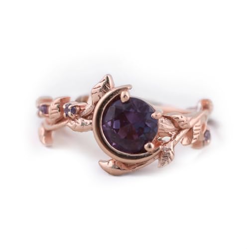 Generic Alexandrite Engagement Ring Nature Inspired Moon Star Color-Change Stone Bridal Jewelry Vintage Rose Gold Amethyst Ring Promise Ring Gift for Her BY SHUBHKRISHNAJEWELS, Purple