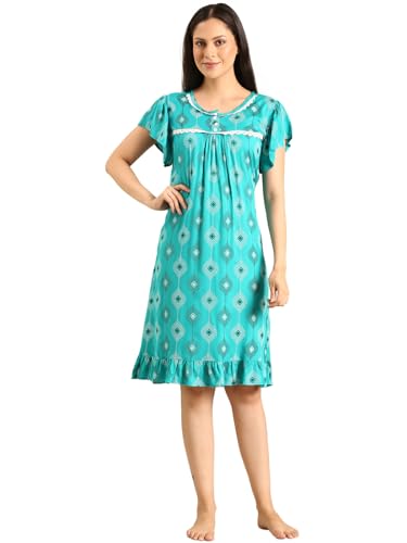 Image of Rupa Jon Aishwarya Women Short Printed Nighty in Premium Cotton Blend Fabric, Midi Length, Night Dress, Three-Fourth Length for Comfortable Everyday Wear