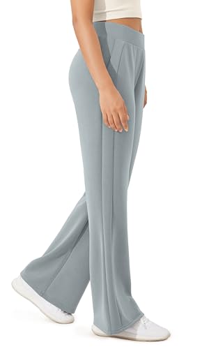 ODODOS Women's Modal Soft Mini Flared Pants with Pockets High Waist Pull-On Casual Lounge Pants-29/31