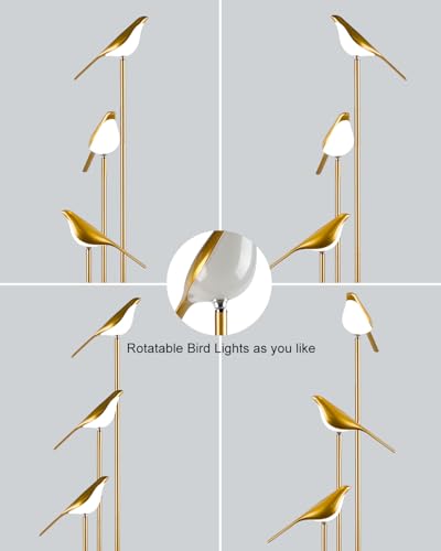 Image of Floor Lamp with Tray, 2Pcs 3000K Soft Warm White Bulbs Included, Mid Century Modern Standing Lamps, Gold Dimmable Globe Floor Lamp for Living Room /Wedding /Party