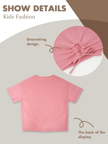 JiAmy Girls Tshirts Short Sleeve T-Shirts Tie Front Top Tshirt for Kids 5-12 Years Pink2
